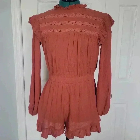 ASOS Pants - Asos Long-sleeved Burnt Orange Boho Romper 8